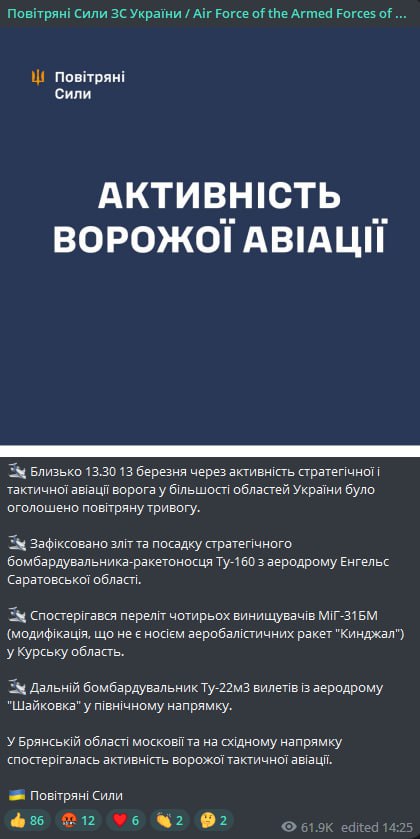 Повітряна тривога 13 березня – чому оголосили тривогу