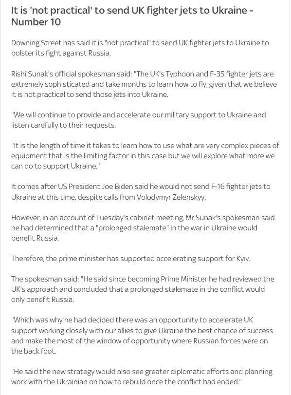 Британия не считает целесообразной отправку Украине самолётов Typhoon и F-35