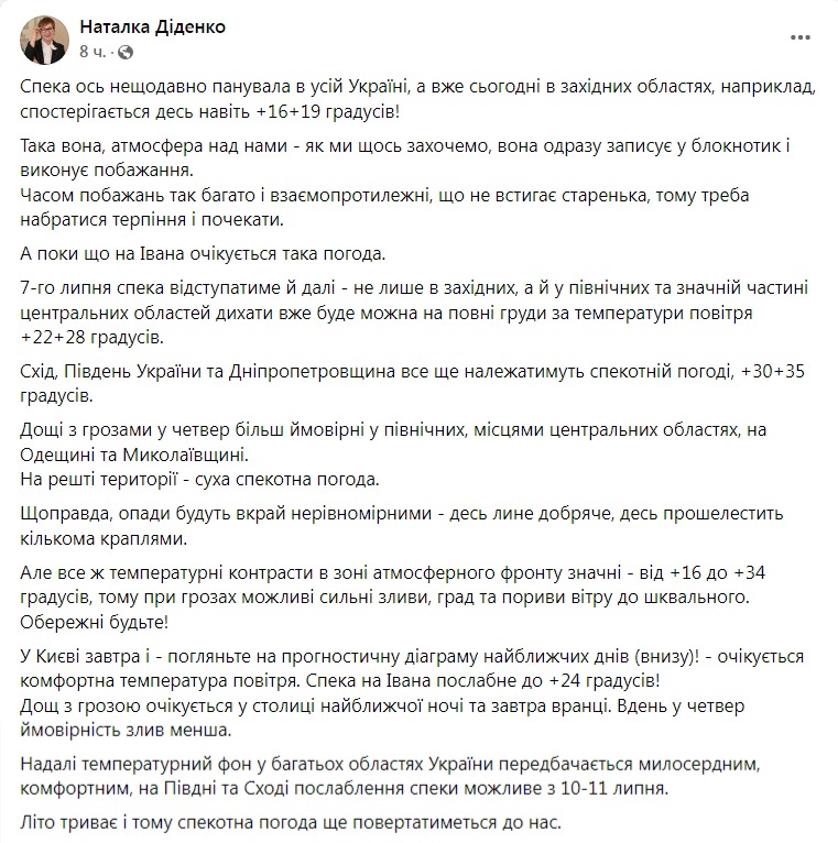 Скриншот из Фейсбука Натальи Диденко