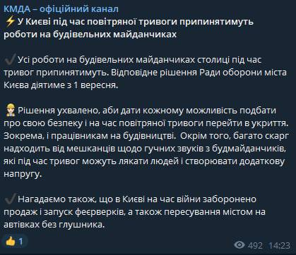 В Киеве во время воздушной тревоги будут приостанавливать работы на строительных площадках