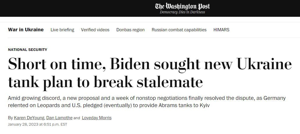 Аналітика WP з постачання танків із США Україні