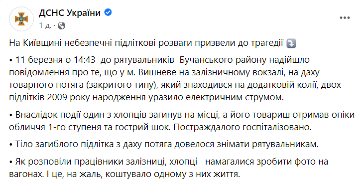 Под Киевом погиб подросток от удара током