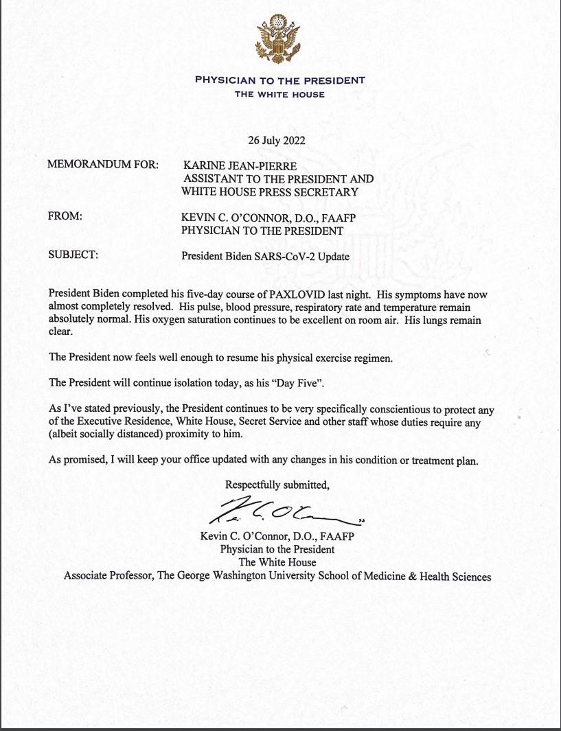 Письмо лечащего врача Байдена