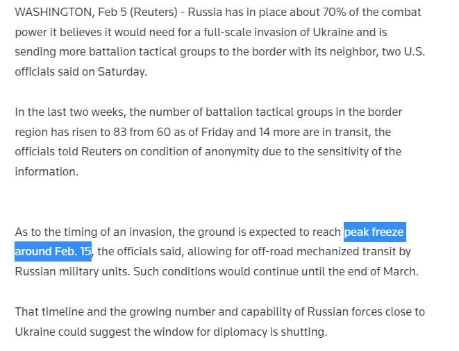 В публикации о "вторжении РФ в Украину" Reuters назвали пиком замерзания земли плюсовую температуру