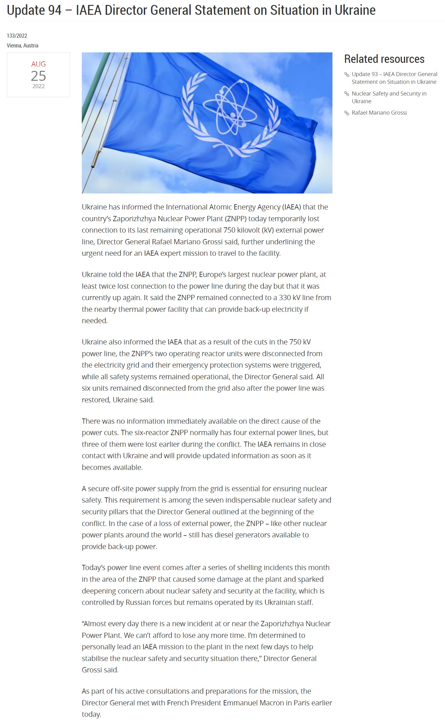 Скриншот с сайта МАГАТЭ