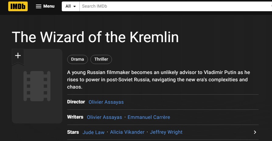 Британський актор Джуд Лоу зіграє роль Путіна у фільмі Кремлівський чарівник