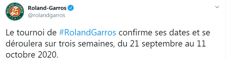 Скриншот из Twitter Ролан Гаррос