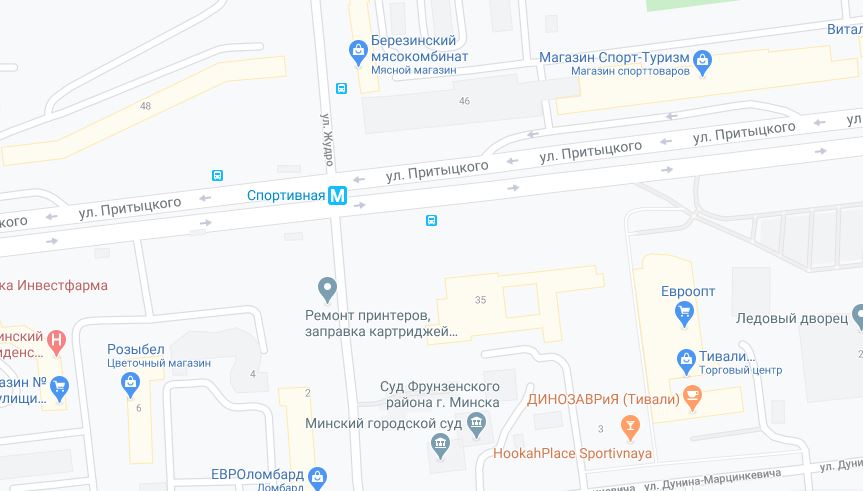 Карта, как эпицентр протестов в Минске сместился с Пушкинской в сторону метро Спортивная