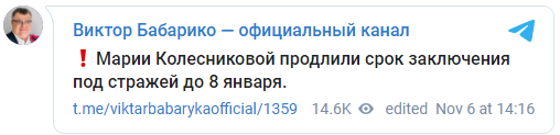 Суд продлил арест белорусской оппозиционерке Колесниковой. Скриншот: Бабарико в Фейсбук