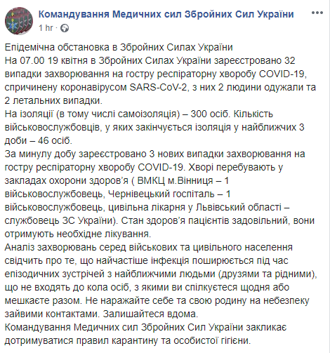 Скриншот: пресс-служба командования Медицинских сил ВСУ в Фейсбук