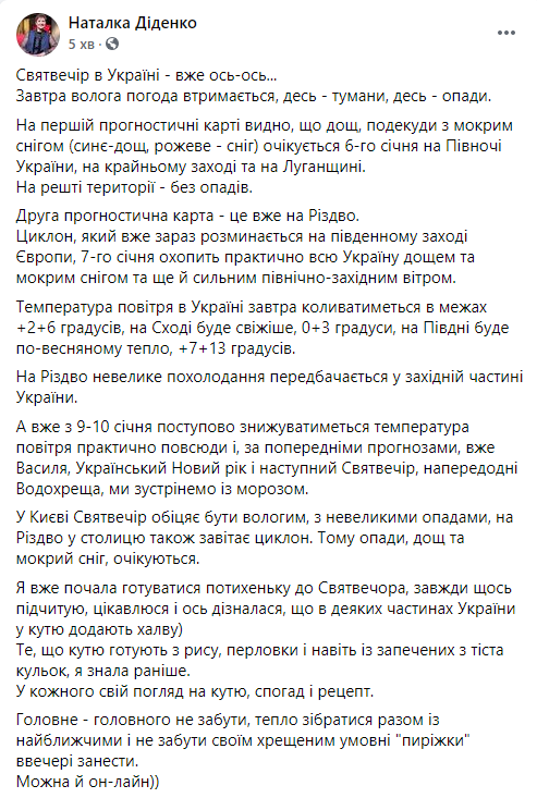 В этом году украинцев ждет влажное Рождество - синоптик. Скриншот: Наталья Диденко