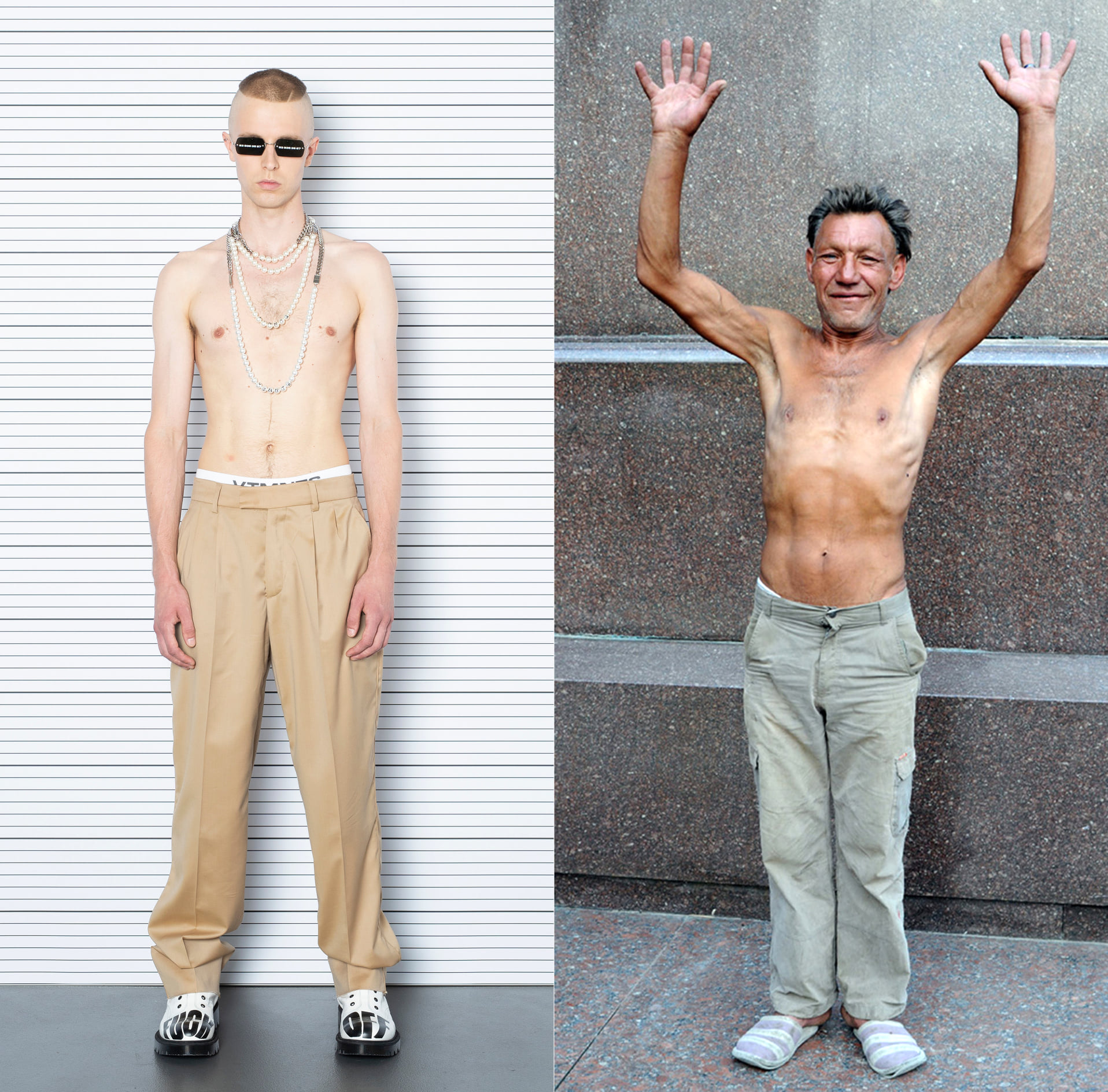 Фотограф обратил внимание на схожесть одежды бомжа и лукбука модного бренда. Скриншот из facebook.com/SlaviksFashion