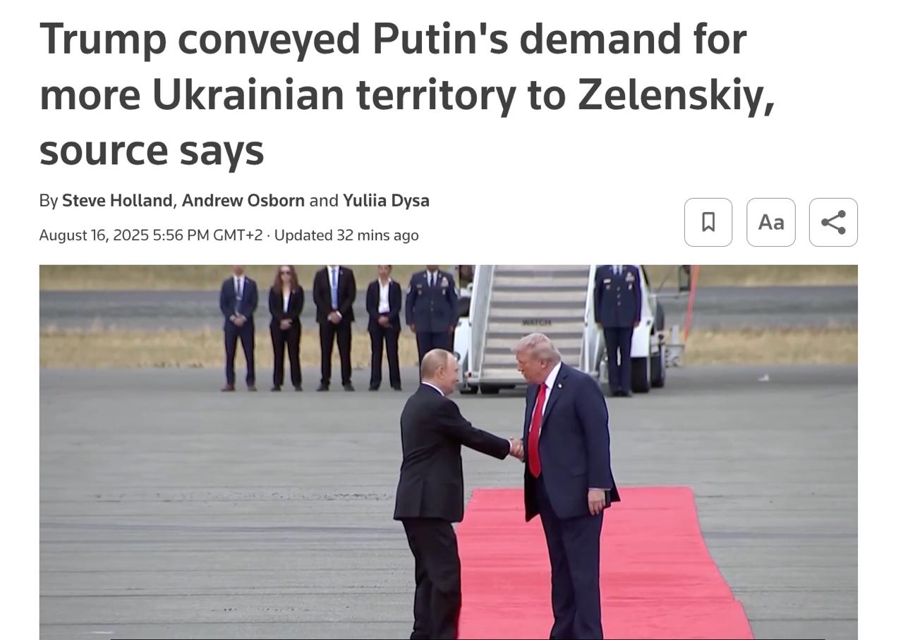 Снимок заголовка на reuters.com