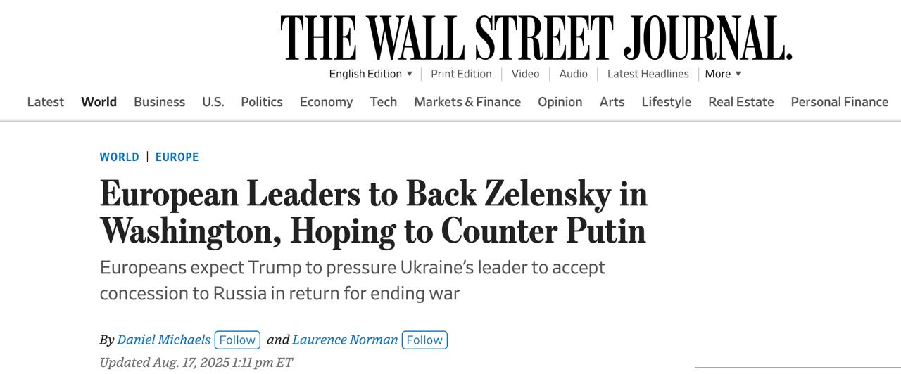 Знімок заголовка на wsj.com