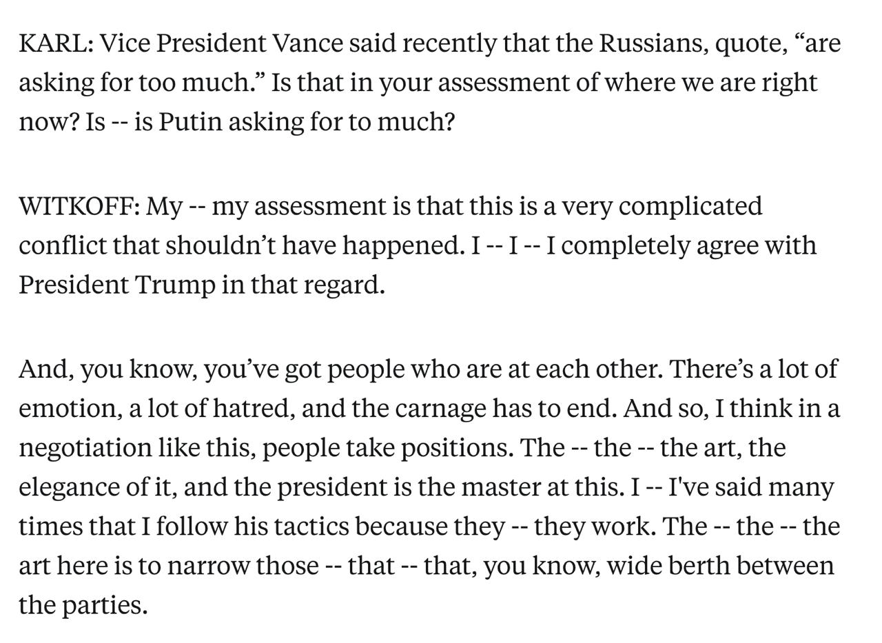 Снимок заявления Уиткоффа на abcnews.go.com