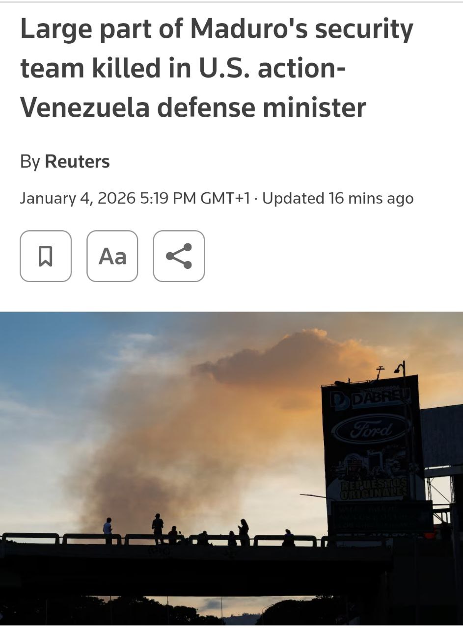 Снимок заголовка на reuters.com - Спецслужбы США убили почти всех охранников президента Венесуэлы в ходе похищения