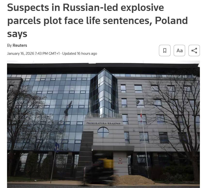 Снимок заголовка на reuters.com - Польша рассматривает пожизненное заключение для участников диверсионной группы РФ